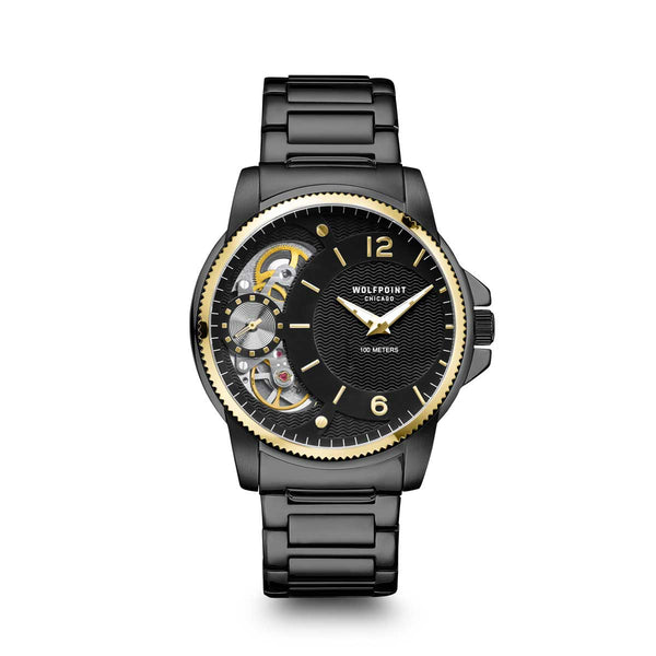 Wolfpoint Men's Watches | Duel Movement | Black Bracelet